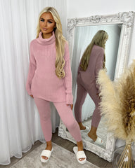 Marissa Polo Neck Knitted Loungeset - Pink