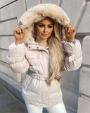 Kelsey Padded Faux Fur Hooded Coat - Beige