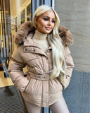 Kelsey Padded Faux Fur Hooded Coat - Camel