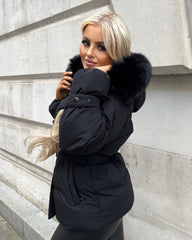 Kelsey Padded Faux Fur Hooded Coat - Black