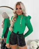 Elara Gold Button Frill Jumper - Parrot Green