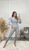 Hazel Slit Front Puff Sleeve Loungewear Set - Grey