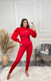 Hazel Slit Front Puff Sleeve Loungewear Set - Red