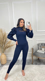 Hazel Slit Front Puff Sleeve Loungewear Set - Navy