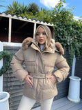 Kelsey Padded Faux Fur Hooded Coat - Camel