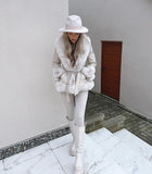 Freya Belted Fur Coat - Cream