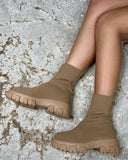 ANNA Ribbed Top Sock Boot - Camel