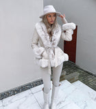 Freya Belted Fur Coat - Cream