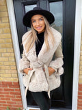 Freya Belted Fur Coat - Cream