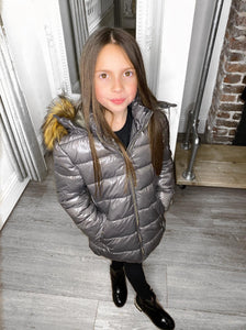 Sophie Metallic Kids Coat - Grey