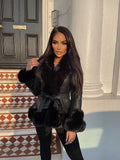 Freya Belted Fur Coat - Black