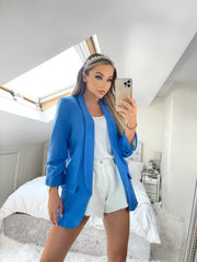 Tracey Ruched Sleeve Blazer - Royal Blue